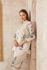 Valentino - Contemporary Short Shirt with Floral Prints and Matching Trousers