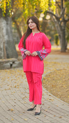 Senore - Contemporary Short Shirt with Stripped Design and Trousers