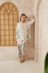 Valentino - Contemporary Short Shirt with Floral Prints and Matching Trousers