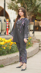 Jugnu - Black Short Shirt with floral Prints and Matching Trousers