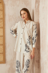 Valentino - Contemporary Short Shirt with Floral Prints and Matching Trousers