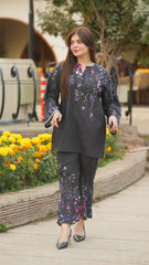 Jugnu - Black Short Shirt with floral Prints and Matching Trousers