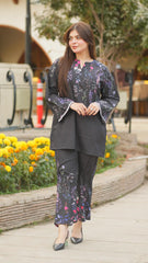Jugnu - Black Short Shirt with floral Prints and Matching Trousers