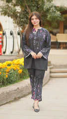 Jugnu - Black Short Shirt with floral Prints and Matching Trousers