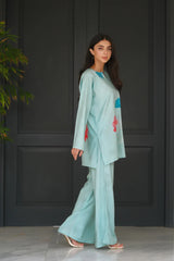 Avel - Contemporary Short Shirt with blue Prints and designers Trousers