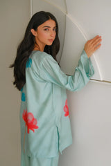 Avel - Contemporary Short Shirt with blue Prints and designers Trousers