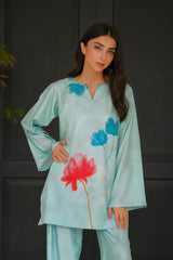 Avel - Contemporary Short Shirt with blue Prints and designers Trousers