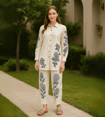 Valentino - Contemporary Short Shirt with Floral Prints and Matching Trousers