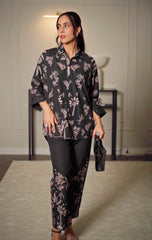 Noir - Contemporary Short Shirt with Trendy Prints and Matching Trousers
