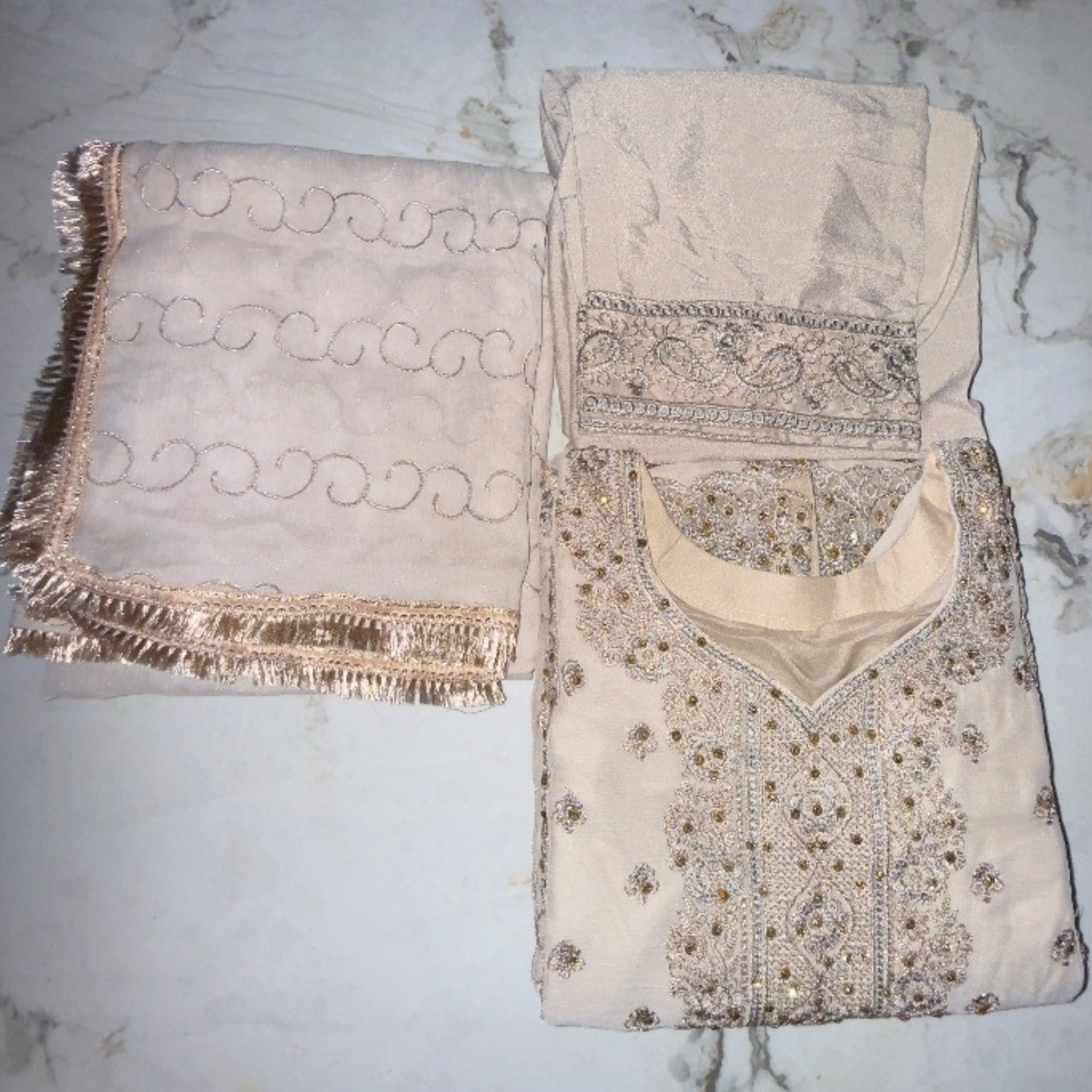 Fully Embroidered 3pc Chiffon in cream color