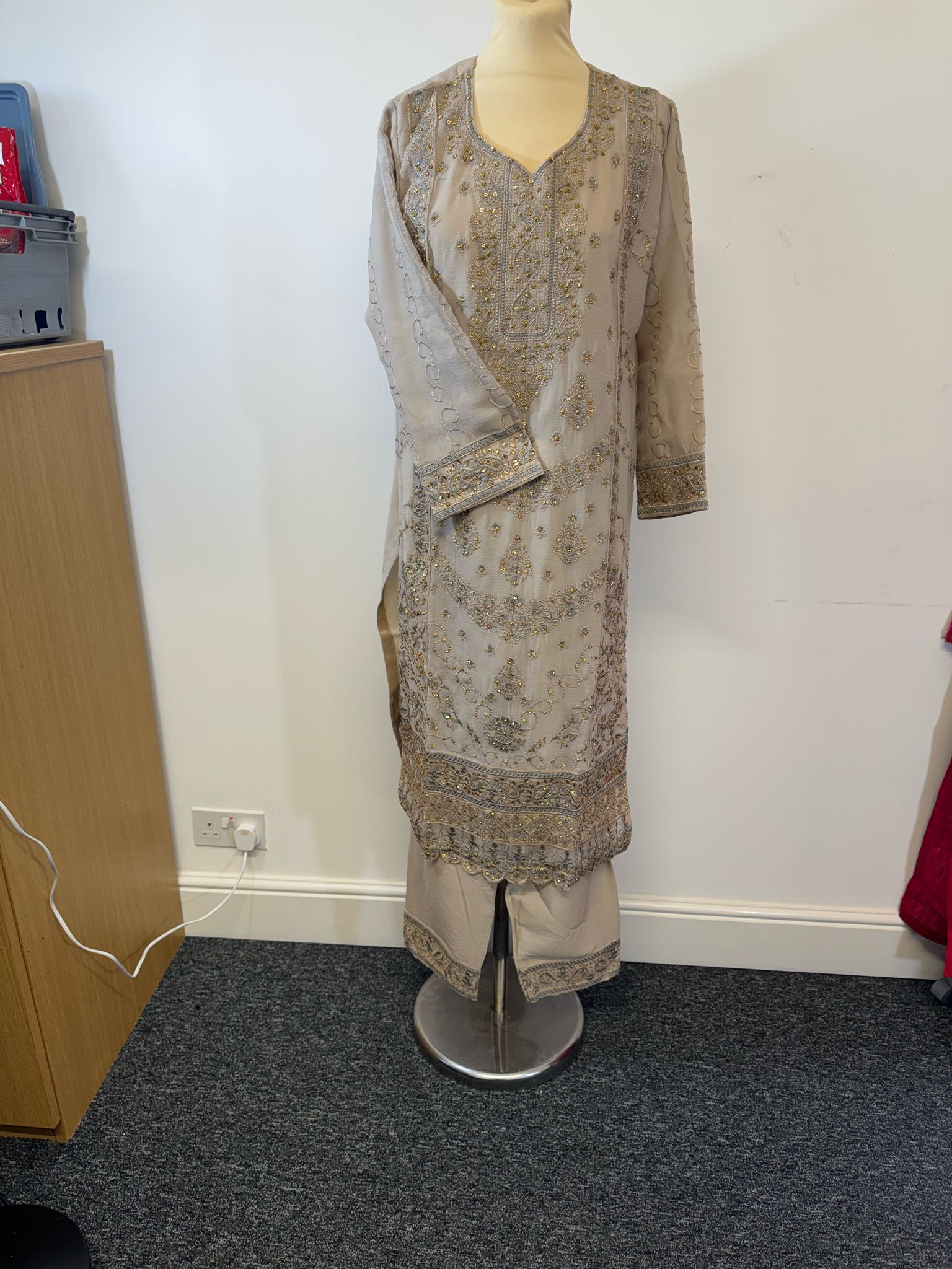 Fully Embroidered 3pc Chiffon in cream color