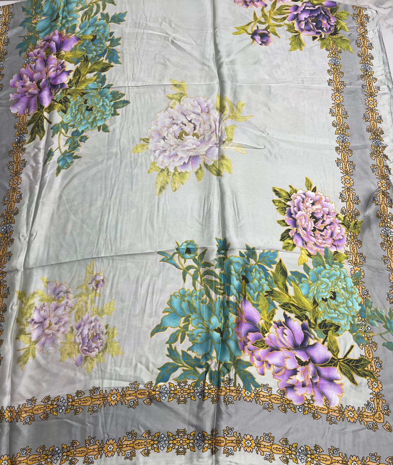 Floral Printed Silk Dupatta - Printed Matt Silk