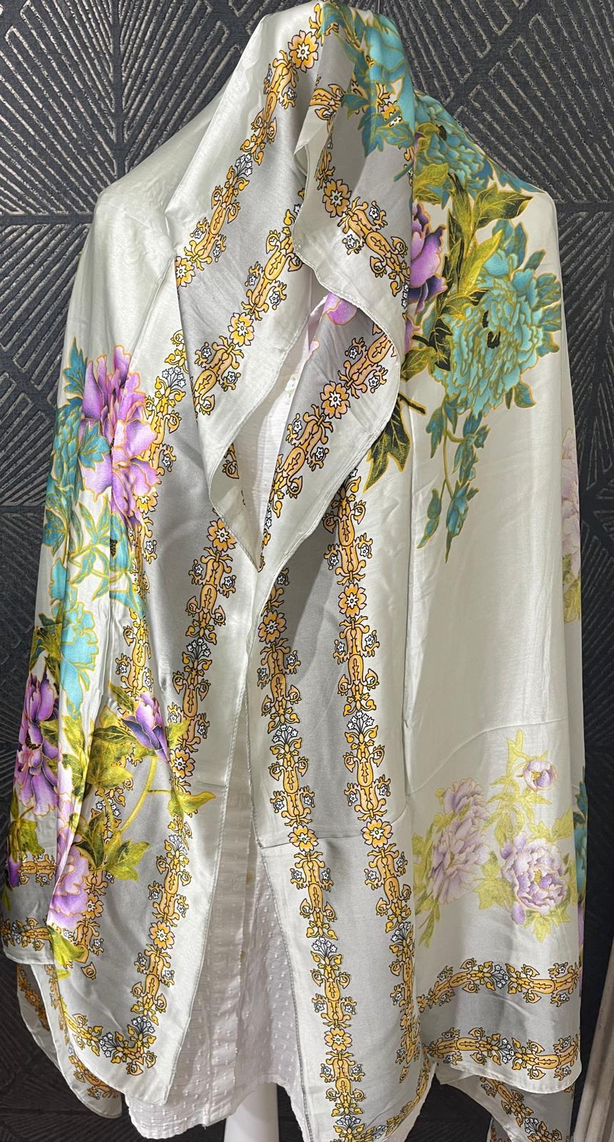 Floral Printed Silk Dupatta - Printed Matt Silk