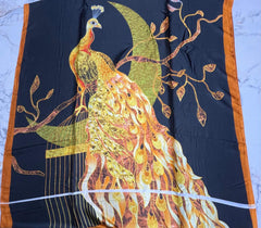 Golden Peacock Printed Matt Silk Dupatta