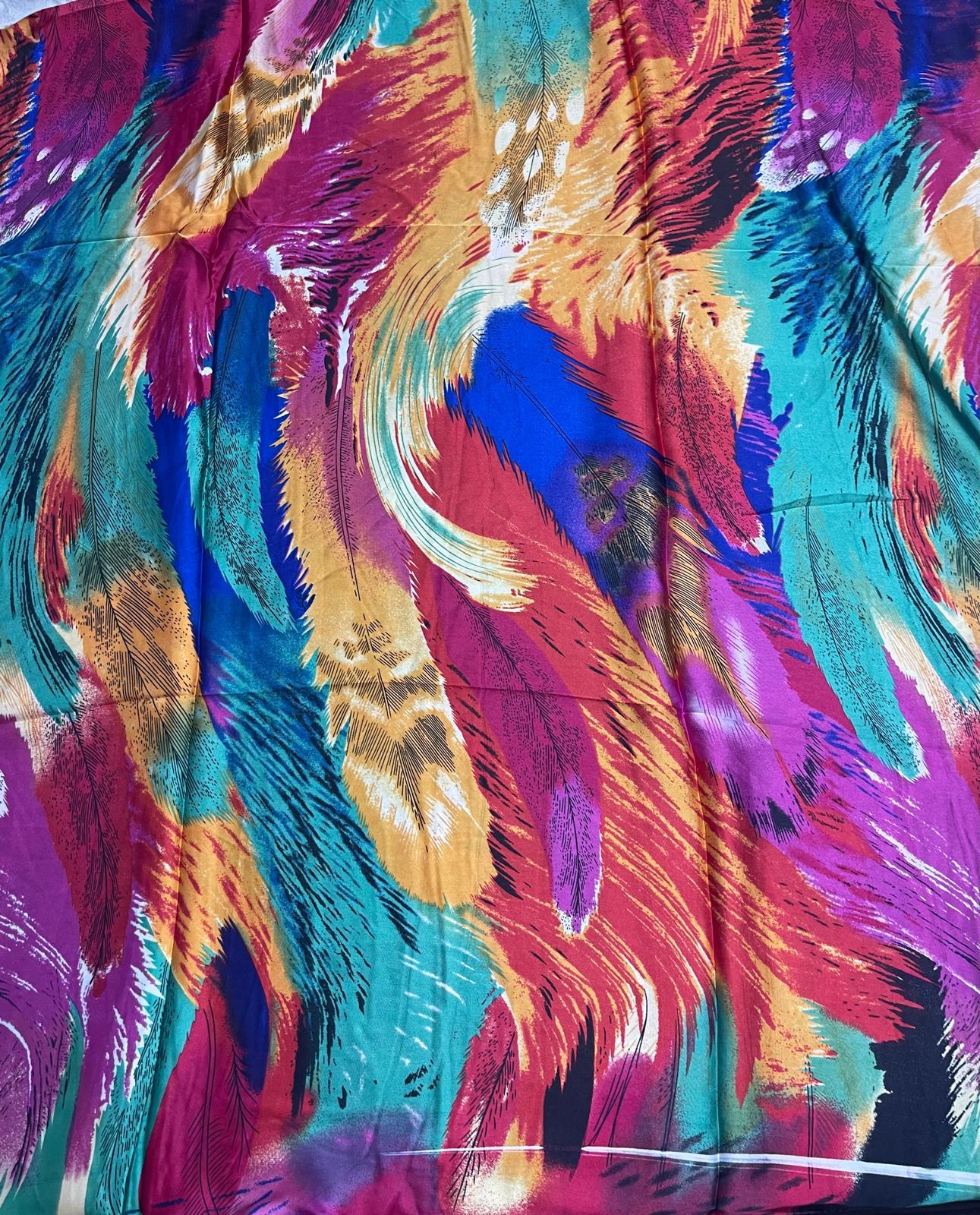 Feathers Printed Silk Dupatta - Multicolor Matt Silk