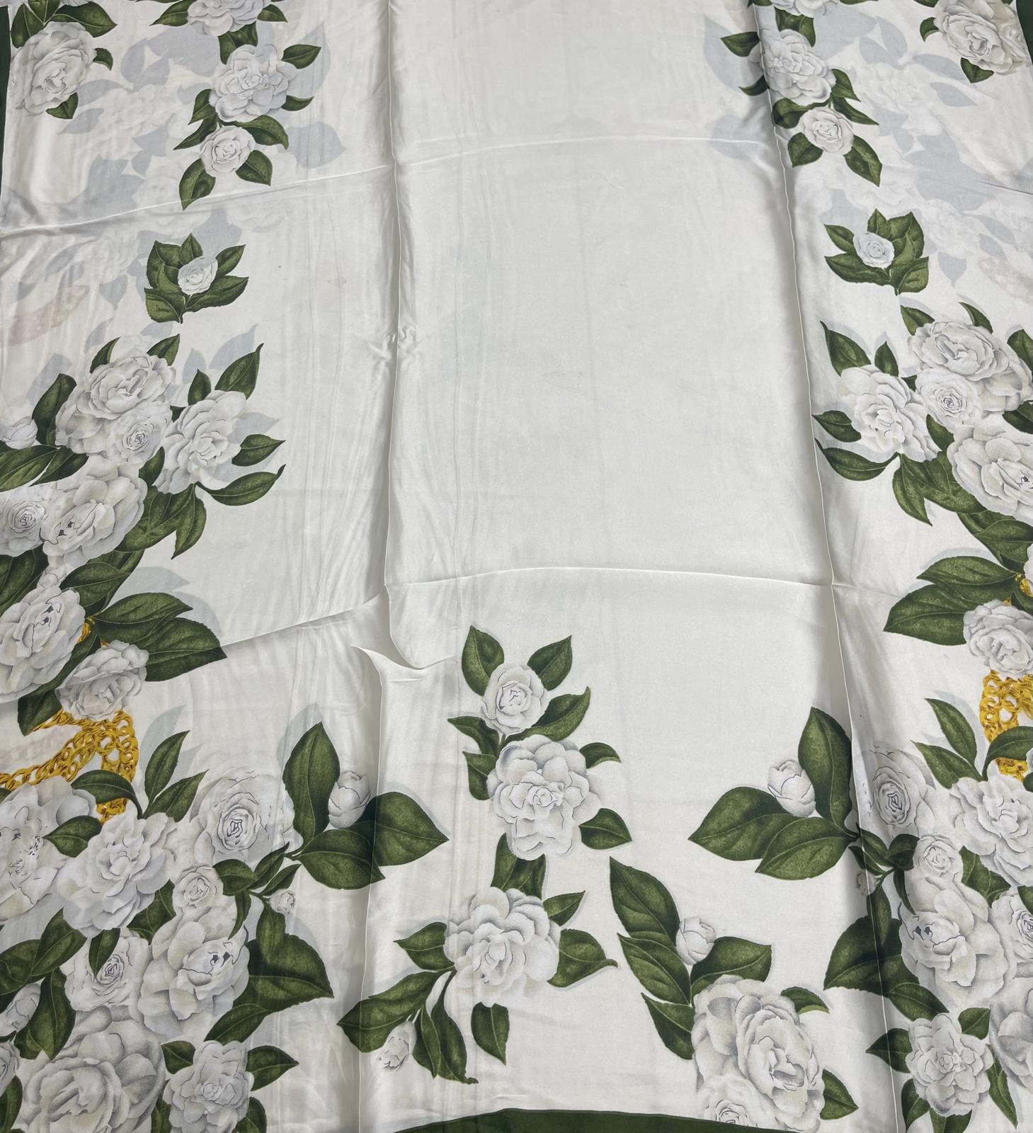 Green Roses Printed Silk Dupatta - Trendy Matt Silk