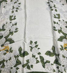 Green Roses Printed Silk Dupatta - Trendy Matt Silk