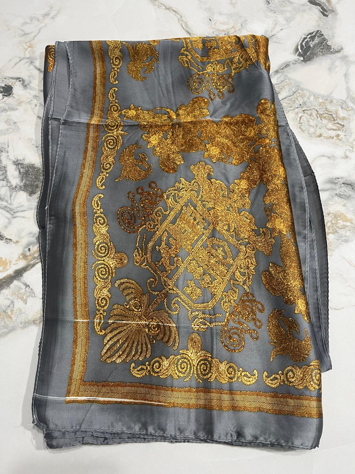 Grey Gold Silk Dupatta - Premium Matt Silk