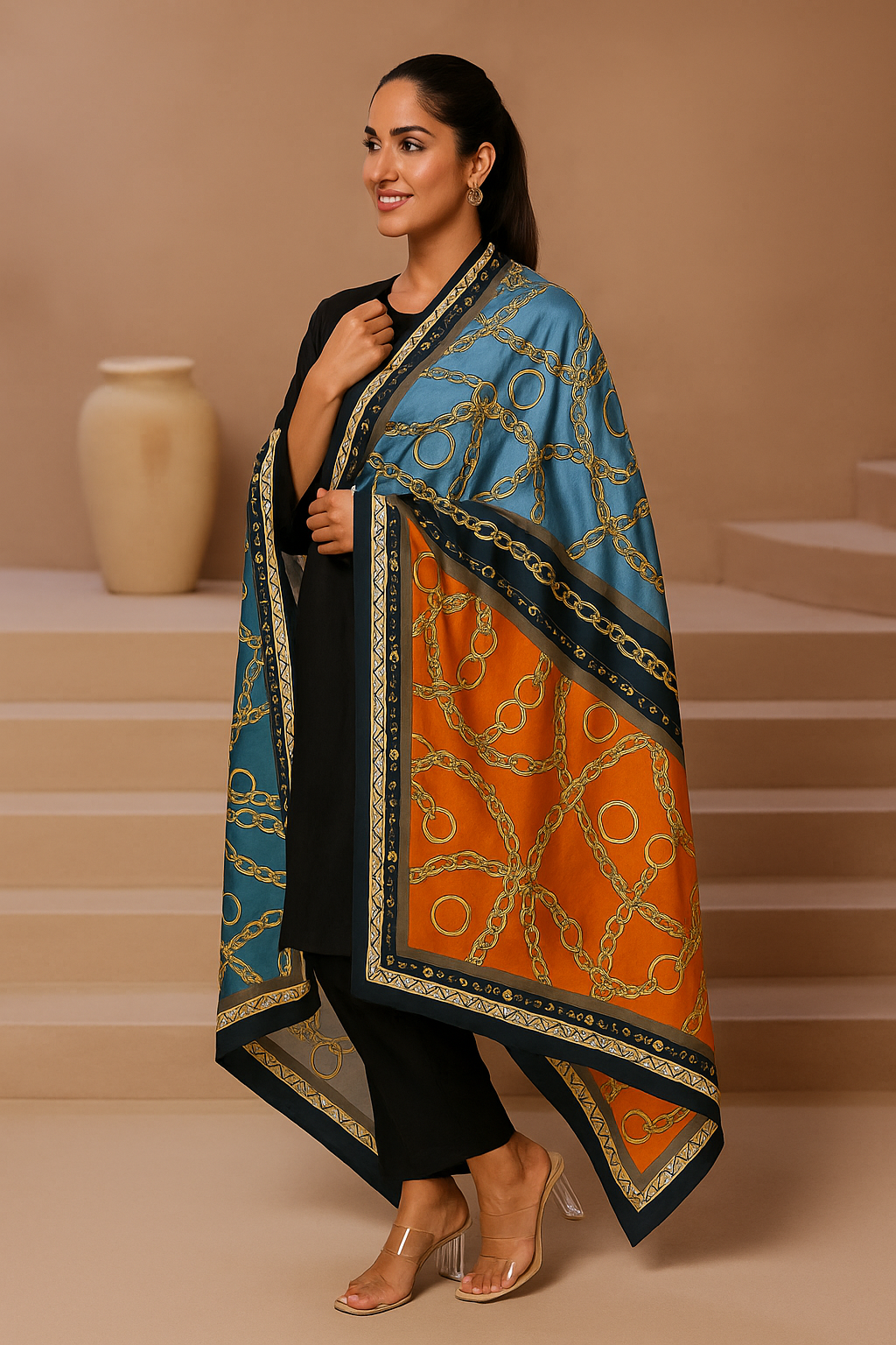Metal Printed Silk Dupatta - Premium Matt Silk