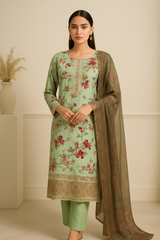 Linen 3pc floral green printed suit 2001