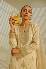 Fully Embroidered 3pc Chiffon in cream color