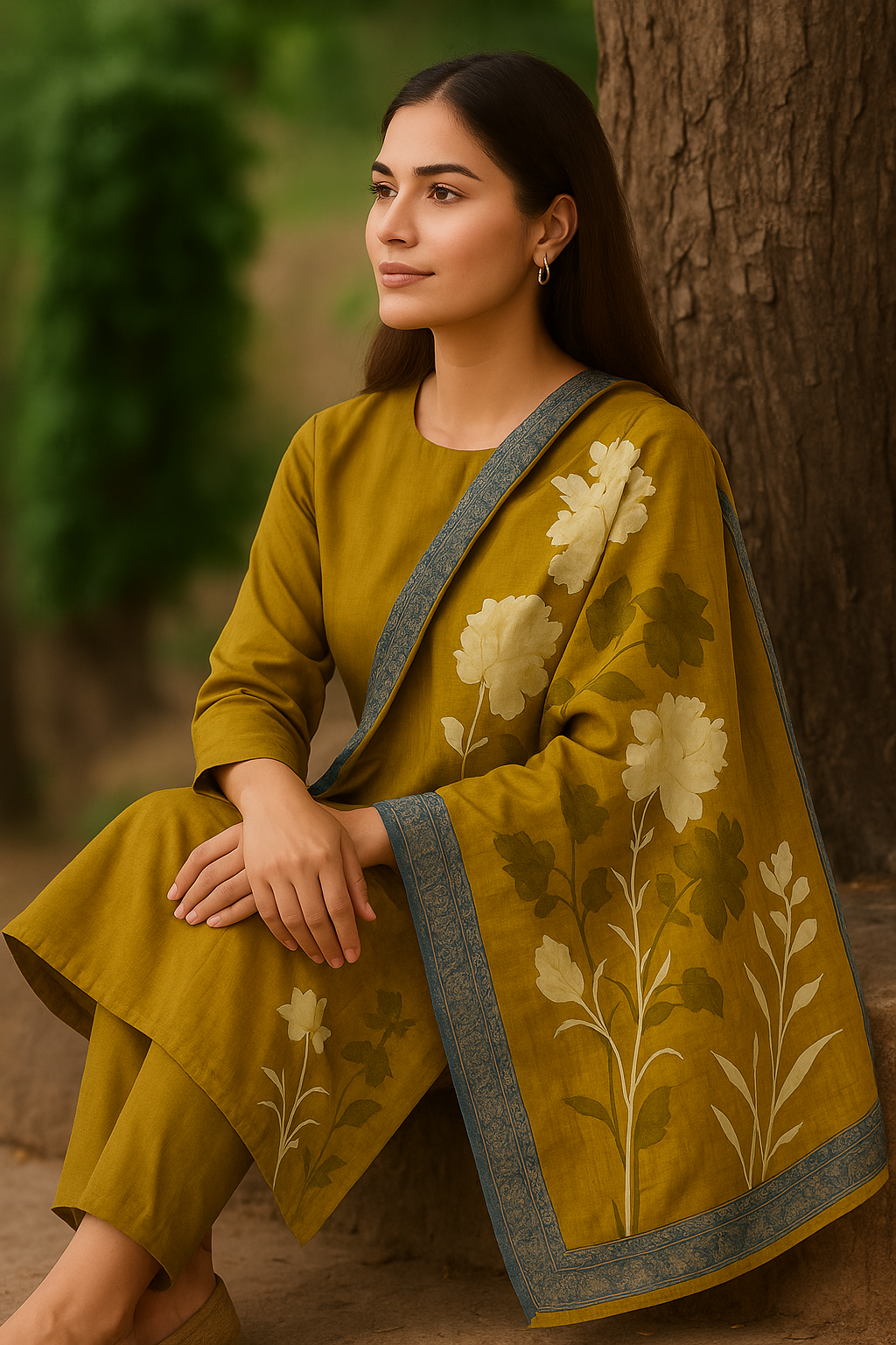 Autumn Gold Printed Matt Silk Dupatta