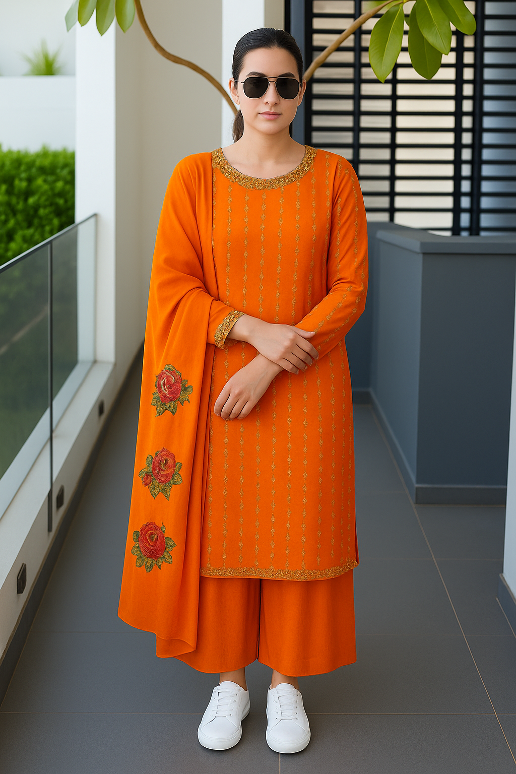 Print Chiffon with embroidered gala