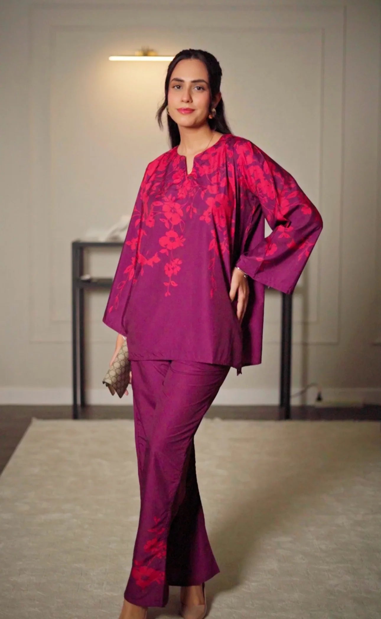 Sylvie - Contemporary Short Shirt with Trendy Prints and Matching Trousers