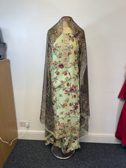 Linen 3pc floral green printed suit 2001