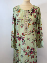 Linen 3pc floral green printed suit 2001